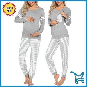Maternity Nursing Pajama Set Long Sleeve Top & Pants with Pockets